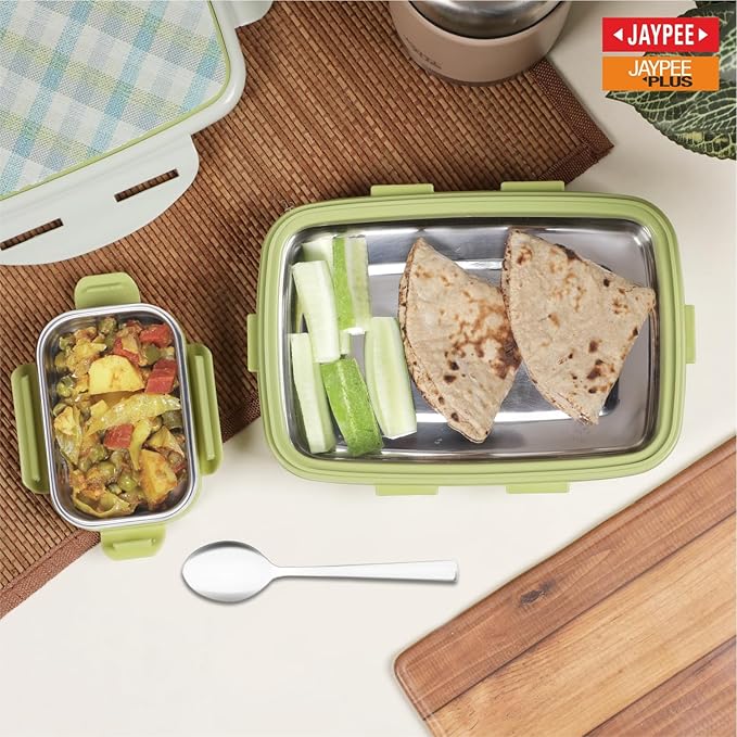JAYPEE Ecosteel Sr. Inner Stainless Steel Insulated Lunch Box for School Kids |Airtight Leakproof Tiffin Box for Kids |Food Grade|BPA Free, 550 ml, Green