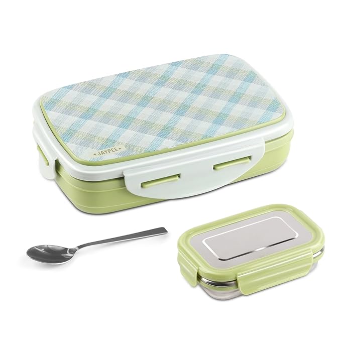 JAYPEE Ecosteel Sr. Inner Stainless Steel Insulated Lunch Box for School Kids |Airtight Leakproof Tiffin Box for Kids |Food Grade|BPA Free, 550 ml, Green