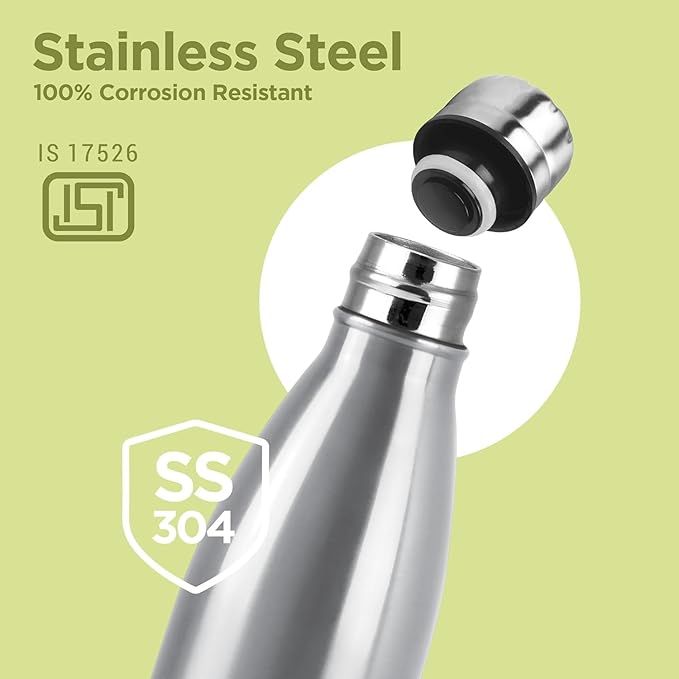 Milton Elfin Thermosteel 500 ml Water Bottle, 24 Hr Hot and Cold I Leak Proof Lid, ISI Certified I Vacuum Insulated I for Office, Gym, School