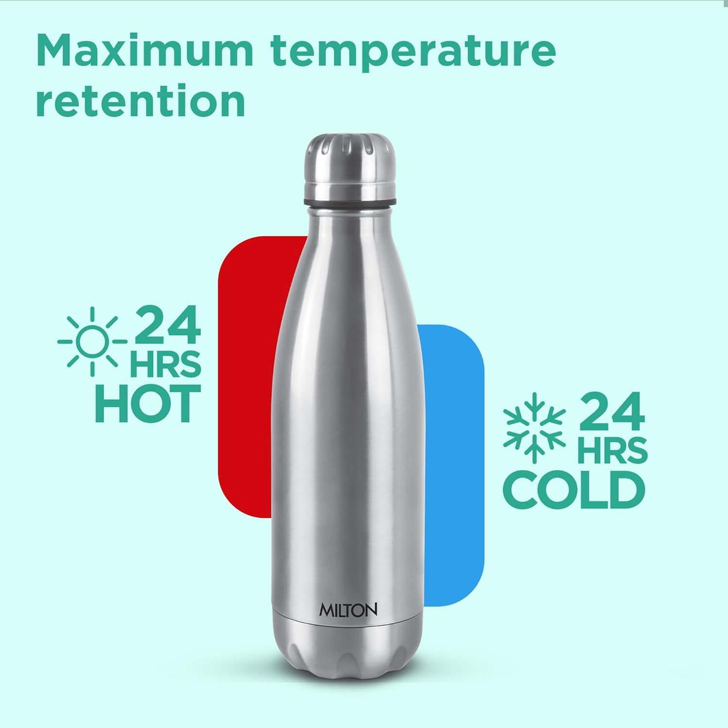 Milton Elfin Thermosteel 500 ml Water Bottle, 24 Hr Hot and Cold I Leak Proof Lid, ISI Certified I Vacuum Insulated I for Office, Gym, School