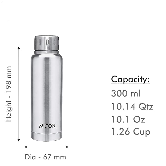 Milton Elfin Thermosteel 300 ml Water Bottle, 24 Hr Hot and Cold I Leak Proof Lid, ISI Certified I Vacuum Insulated I for Office, Gym, School