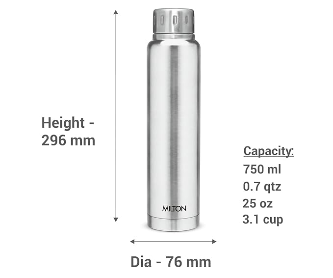 Milton Elfin Thermosteel 750 ml Water Bottle, 24 Hr Hot and Cold I Leak Proof Lid, ISI Certified I Vacuum Insulated I for Office, Gym, School I Light Blue