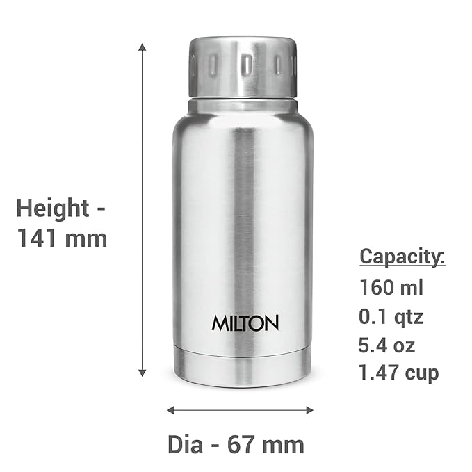 Milton Elfin Thermosteel 160 ml Water Bottle, 24 Hr Hot and Cold I Leak Proof Lid, ISI Certified I Vacuum Insulated I for Office, Gym, School