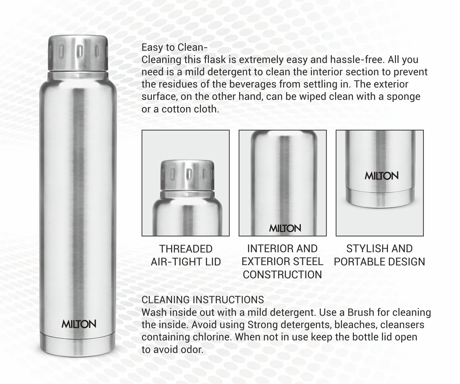 Milton Elfin Thermosteel 750 ml Water Bottle, 24 Hr Hot and Cold I Leak Proof Lid, ISI Certified I Vacuum Insulated I for Office, Gym, School I Light Blue