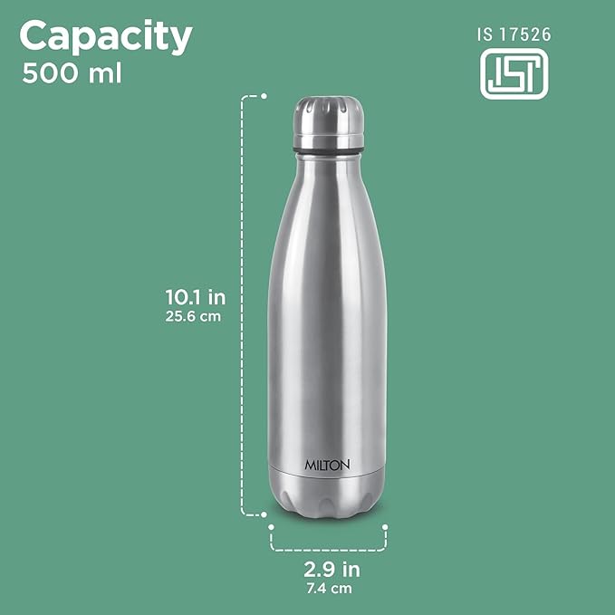 Milton Elfin Thermosteel 500 ml Water Bottle, 24 Hr Hot and Cold I Leak Proof Lid, ISI Certified I Vacuum Insulated I for Office, Gym, School