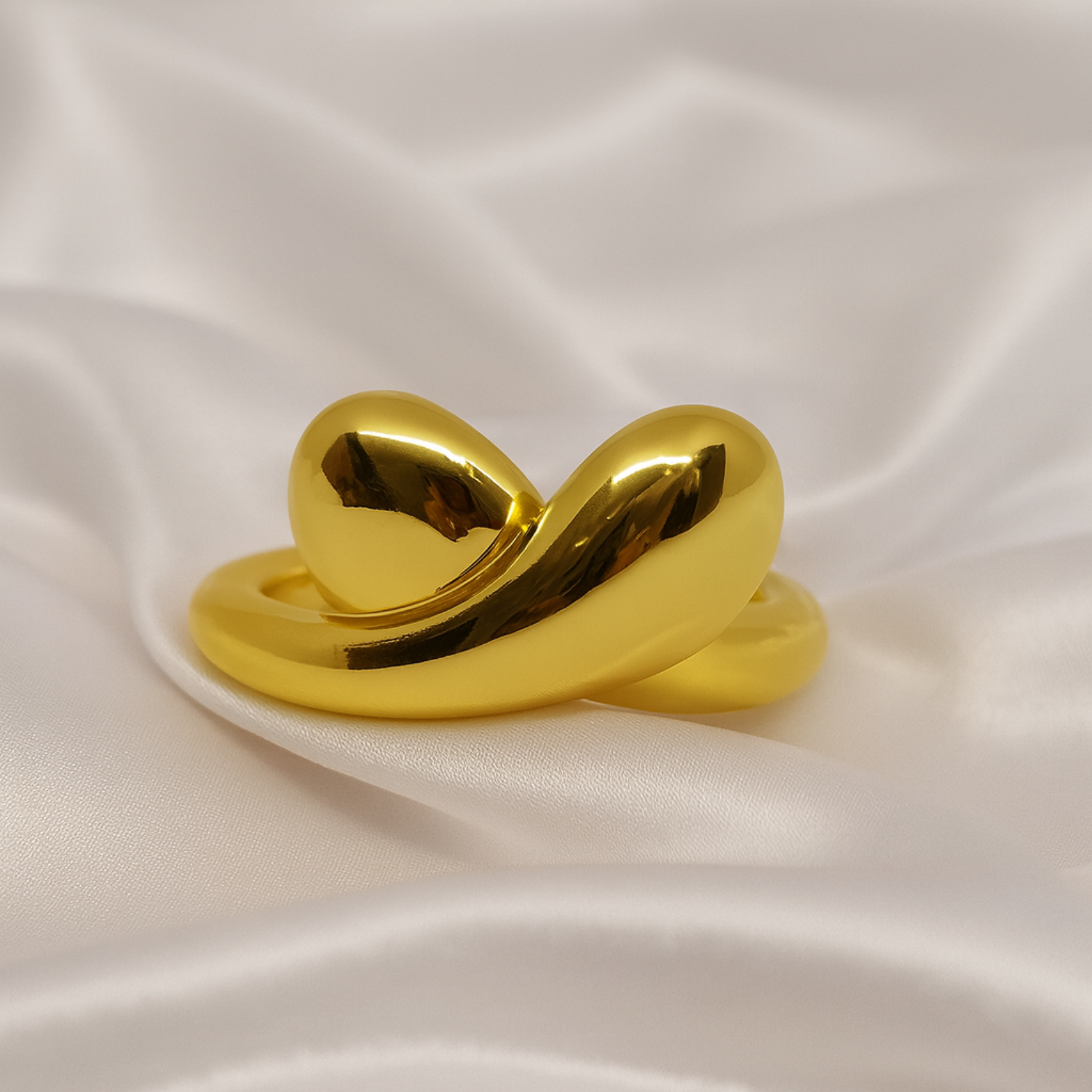 Bold Sculptural Crossover Ring for Women – High-Polish Gold-Tone Dome Statement Band