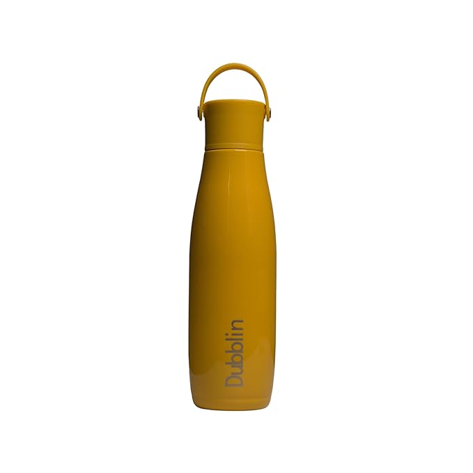 Dubblin Kiwi Premium Stainless Steel Double Wall Vacuum Insulated BPA Free Water Bottle, Sports Thermos Flask Keeps Hot 12 Hours, Cold 24 Hours (500 ML) Color-Yellow