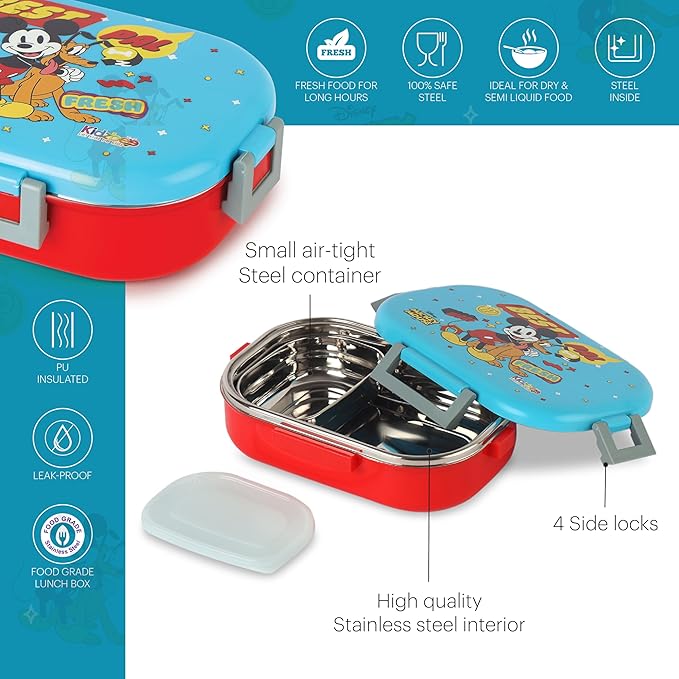 CELLO Kidzbee Apollo Best Pals Plastic Insulated Kids Lunch Box with Inner Steel | 3D Touch & Feel Designs Tiffin Box | Leak Proof & Break Resistant | Dishwasher Safe | 700ml