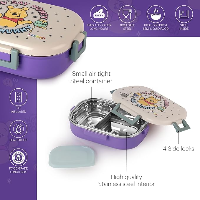 CELLO Kidzbee Apollo Best Pals Plastic Insulated Kids Lunch Box with Inner Steel | 3D Touch & Feel Designs Tiffin Box | Leak Proof & Break Resistant | Dishwasher Safe | 700ml