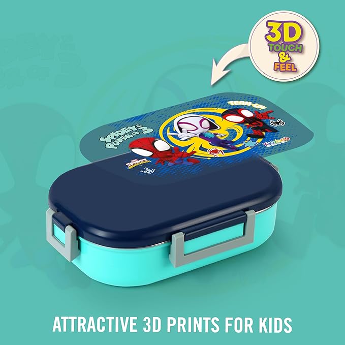 CELLO Kidzbee Apollo Best Pals Plastic Insulated Kids Lunch Box with Inner Steel | 3D Touch & Feel Designs Tiffin Box | Leak Proof & Break Resistant | Dishwasher Safe | 700ml
