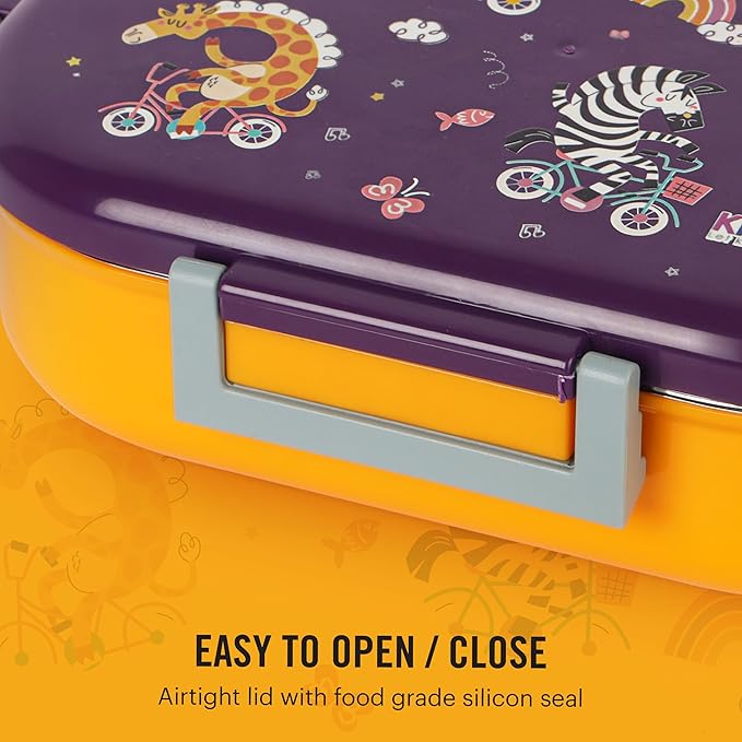 CELLO Kidzbee Apollo Best Pals Plastic Insulated Kids Lunch Box with Inner Steel | 3D Touch & Feel Designs Tiffin Box | Leak Proof & Break Resistant | Dishwasher Safe | 700ml