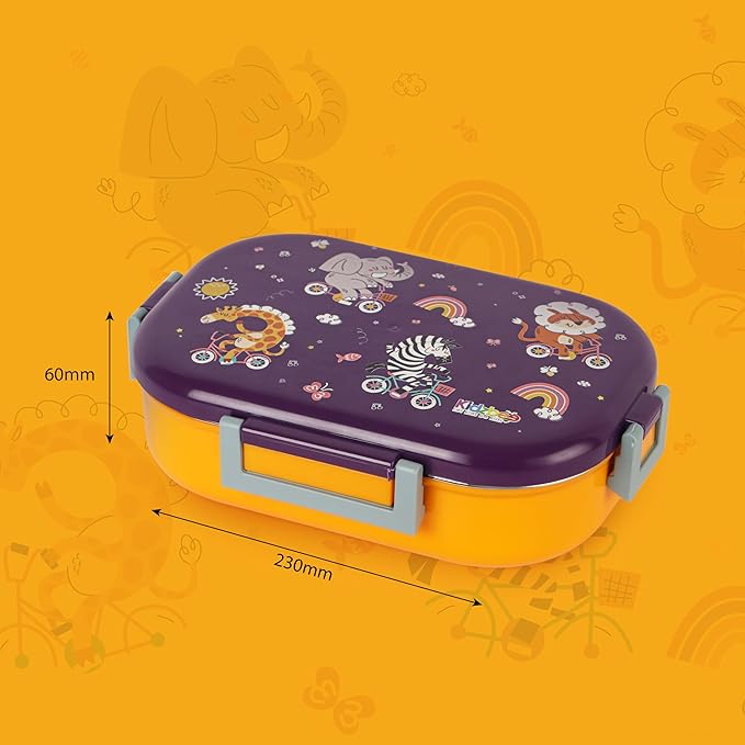 CELLO Kidzbee Apollo Best Pals Plastic Insulated Kids Lunch Box with Inner Steel | 3D Touch & Feel Designs Tiffin Box | Leak Proof & Break Resistant | Dishwasher Safe | 700ml
