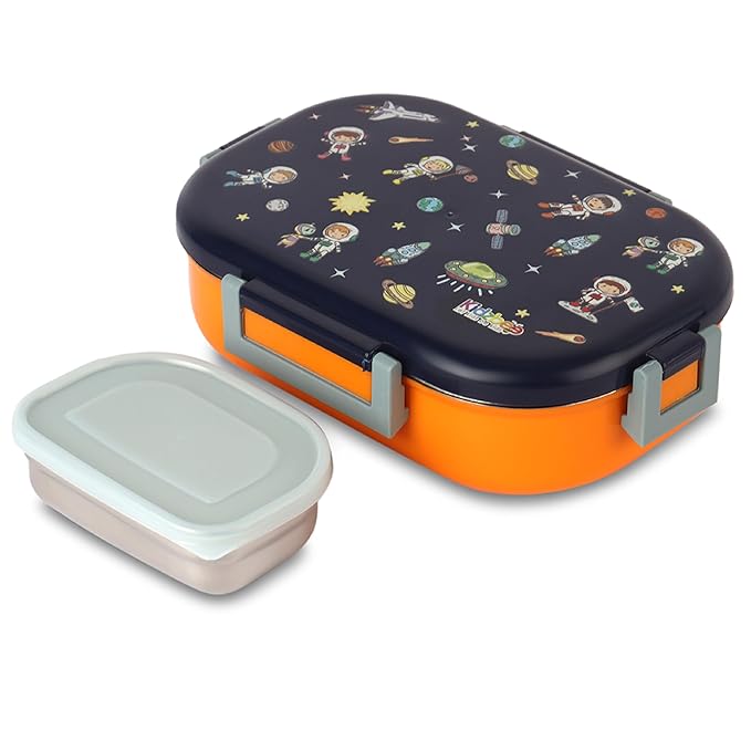CELLO Kidzbee Apollo Best Pals Plastic Insulated Kids Lunch Box with Inner Steel | 3D Touch & Feel Designs Tiffin Box | Leak Proof & Break Resistant | Dishwasher Safe | 700ml