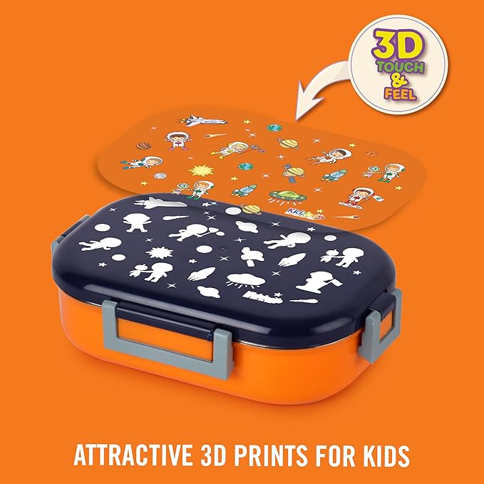 CELLO Kidzbee Apollo Best Pals Plastic Insulated Kids Lunch Box with Inner Steel | 3D Touch & Feel Designs Tiffin Box | Leak Proof & Break Resistant | Dishwasher Safe | 700ml