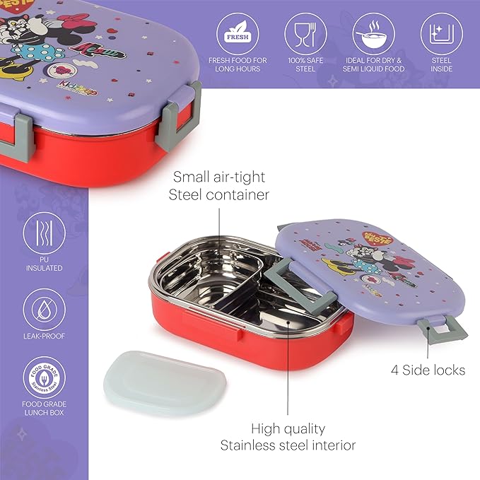 CELLO Kidzbee Apollo Best Pals Plastic Insulated Kids Lunch Box with Inner Steel | 3D Touch & Feel Designs Tiffin Box | Leak Proof & Break Resistant | Dishwasher Safe | 700ml