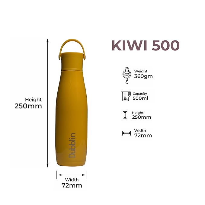 Dubblin Kiwi Premium Stainless Steel Double Wall Vacuum Insulated BPA Free Water Bottle, Sports Thermos Flask Keeps Hot 12 Hours, Cold 24 Hours (700 ML)
