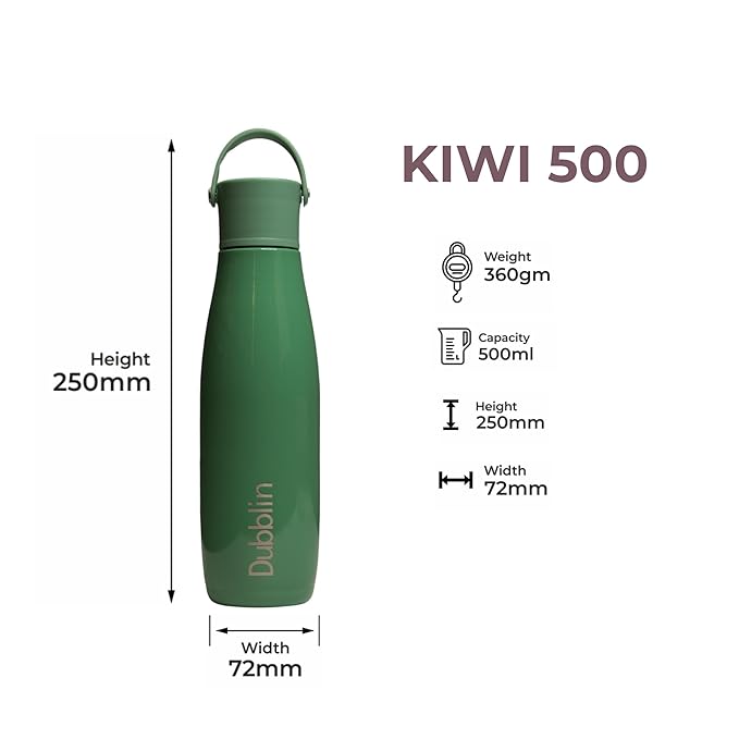 Dubblin Kiwi Premium Stainless Steel Double Wall Vacuum Insulated BPA Free Water Bottle, Sports Thermos Flask Keeps Hot 12 Hours, Cold 24 Hours (700 ML)