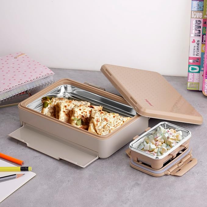 Nayasa Luna Insulated Inner Stainless Steel Lunchbox | BPA Free and Leak-Proof | Subtle Look and Compact Size | Small | 500 ML | Pink