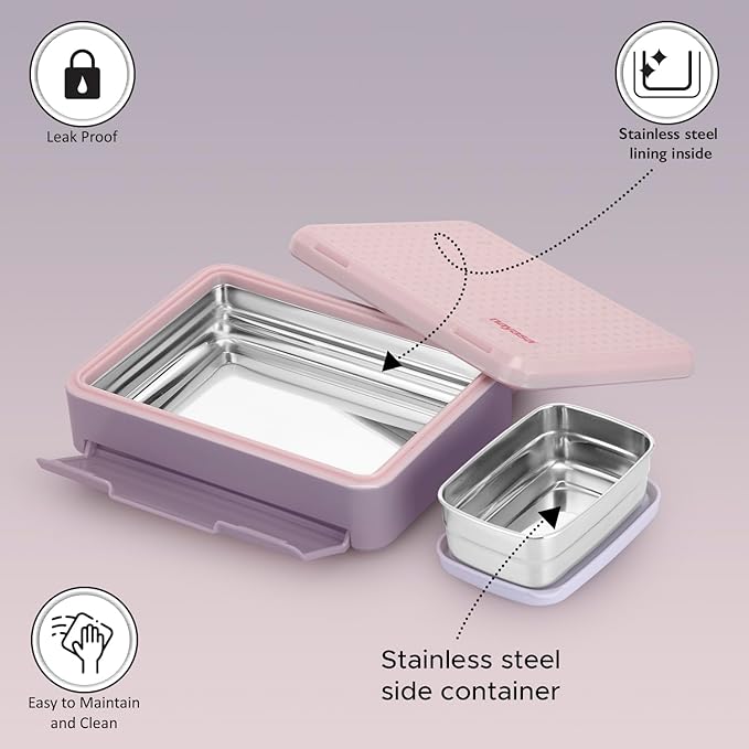 Nayasa Luna Insulated Inner Stainless Steel Lunchbox | BPA Free and Leak-Proof | Subtle Look and Compact Size | Small | 500 ML | Pink