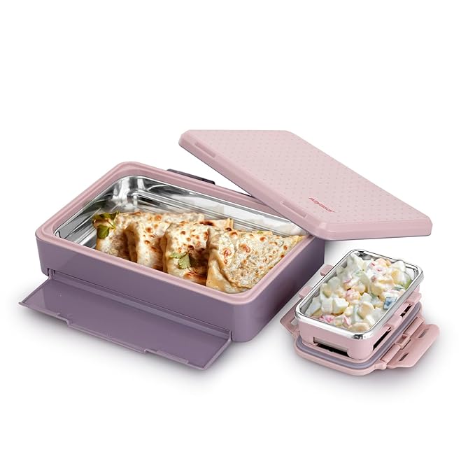 Nayasa Luna Insulated Inner Stainless Steel Lunchbox | BPA Free and Leak-Proof | Subtle Look and Compact Size | Small | 500 ML | Pink