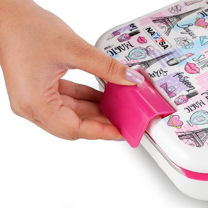 Nayasa Marco 2 Compartment Vaccum Sealed Insulated Stainless Steel Lunch Box for Kids| Paris Print | Leak Proof Tiffin Box | Big | 650 ML