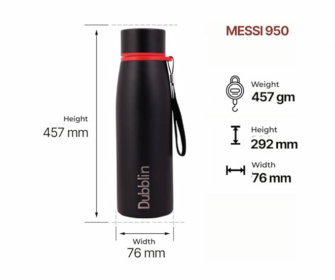 Dubblin Messi Premium Stainless Steel Double Wall Vacuum Insulated BPA Free Water Bottle, Sports Thermos Flask Keeps Hot 12 Hours, Cold 24 Hours(650 ml)