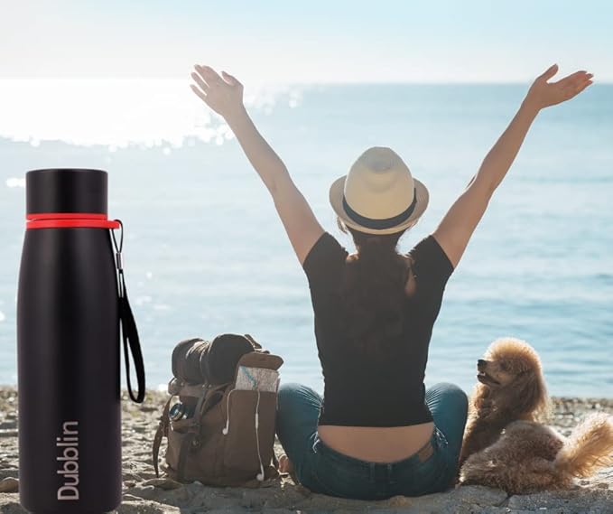 Dubblin Messi Premium Stainless Steel Double Wall Vacuum Insulated BPA Free Water Bottle, Sports Thermos Flask Keeps Hot 12 Hours, Cold 24 Hours(650 ml)