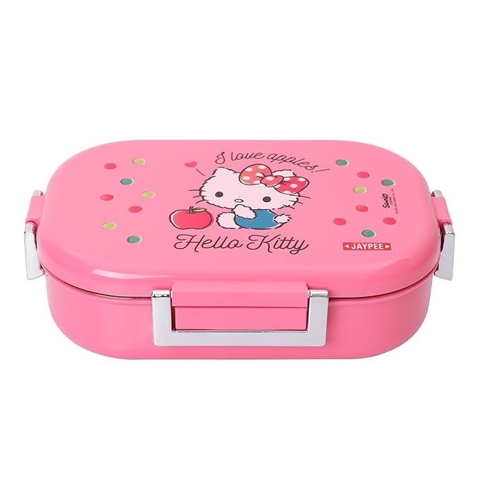 JAYPEE Missteel Hello Kitty Lunch Box Plastic with Inner Stainless Steel Lunch Box for Kids School Girls, Picnic Airtight Leak- Proof Tiffin Box 650 ml,Pink