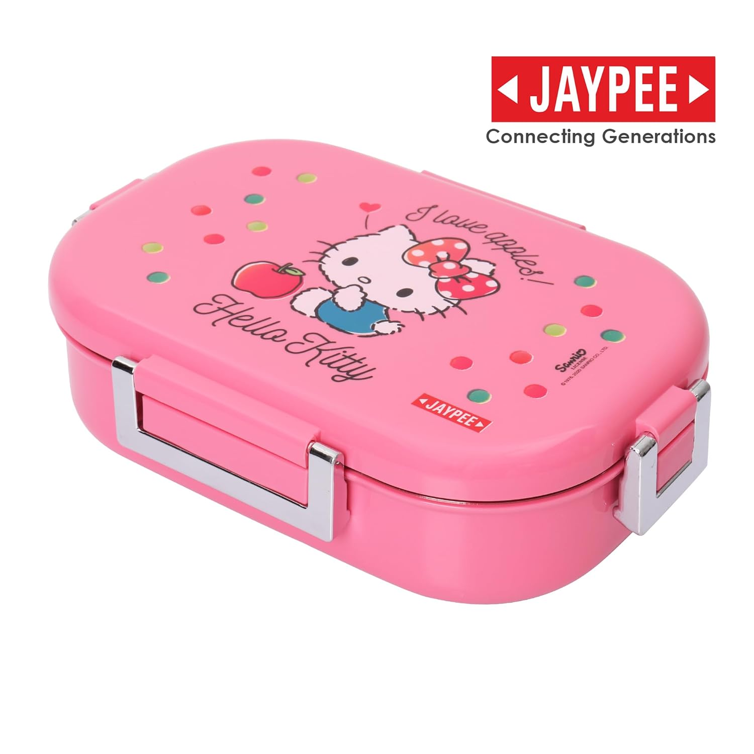 JAYPEE Missteel Hello Kitty Lunch Box Plastic with Inner Stainless Steel Lunch Box for Kids School Girls, Picnic Airtight Leak- Proof Tiffin Box 650 ml,Pink