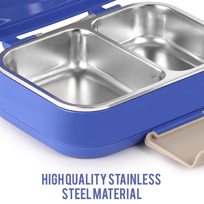 CELLO Pioneer | Insulated Lunch Box with Inner Steel | Separate Steel Compartments with Fork & Spoon | Ideal for College,Office, Outdoor Activities | Set of 1