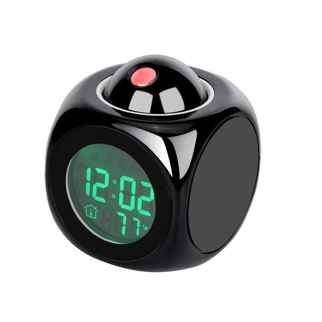 Digital LCD Display Colorful Voice Projection Alarm Clock Weather Station LED with Temperature Wake Up Projector Clocks Without Battery - Black