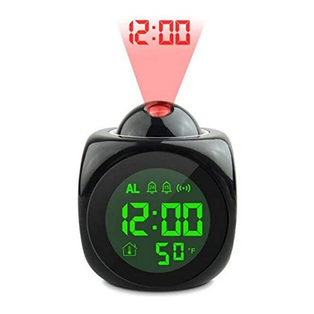 Digital LCD Display Colorful Voice Projection Alarm Clock Weather Station LED with Temperature Wake Up Projector Clocks Without Battery - Black