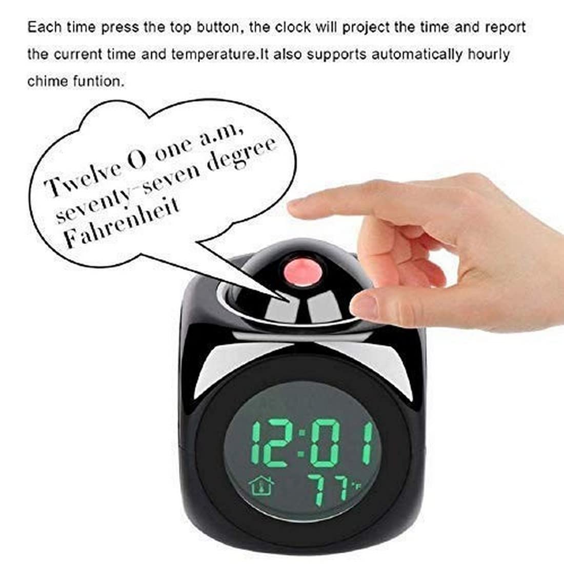 Digital LCD Display Colorful Voice Projection Alarm Clock Weather Station LED with Temperature Wake Up Projector Clocks Without Battery - Black