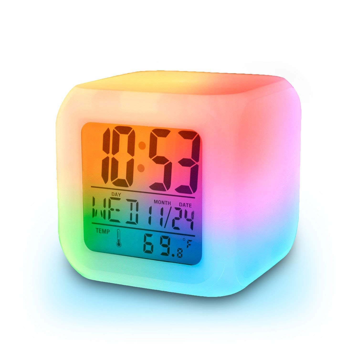Multicolour Clock (Rainbow clock) | Digital Led Alarm Clock For Table Home Desk Night Table | With Temperature/Day/Month/Date/Time/Alarm