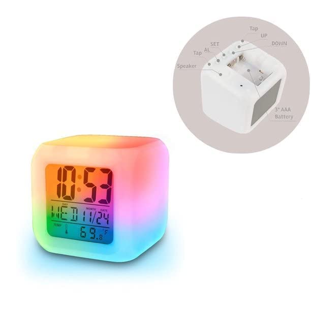 Multicolour Clock (Rainbow clock) | Digital Led Alarm Clock For Table Home Desk Night Table | With Temperature/Day/Month/Date/Time/Alarm