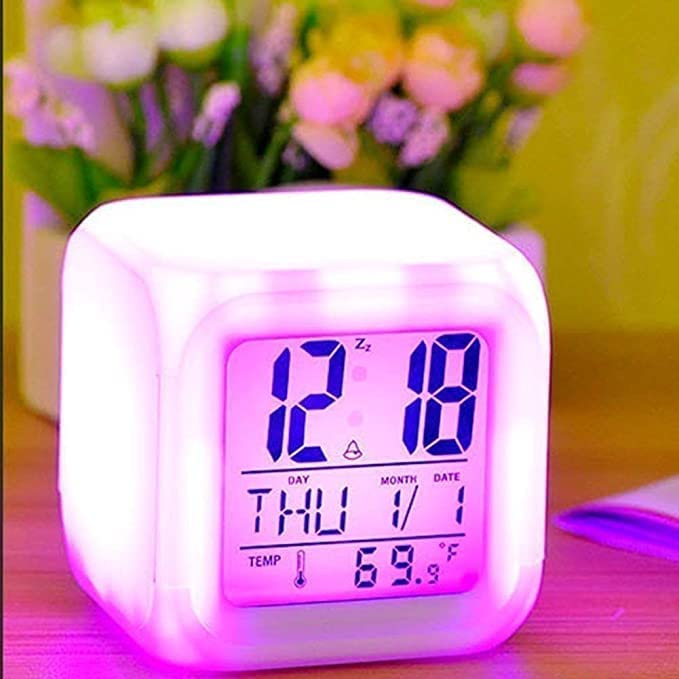 Multicolour Clock (Rainbow clock) | Digital Led Alarm Clock For Table Home Desk Night Table | With Temperature/Day/Month/Date/Time/Alarm