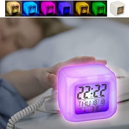 Multicolour Clock (Rainbow clock) | Digital Led Alarm Clock For Table Home Desk Night Table | With Temperature/Day/Month/Date/Time/Alarm