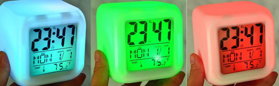 Multicolour Clock (Rainbow clock) | Digital Led Alarm Clock For Table Home Desk Night Table | With Temperature/Day/Month/Date/Time/Alarm