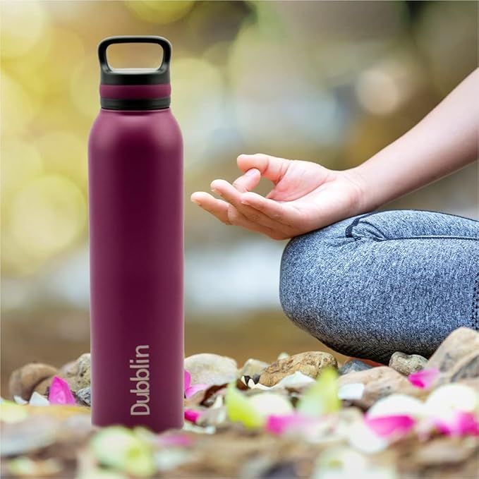 Dubblin Rio Stainless Steel Double Wall Vacuum Insulated BPA Free Water Bottle with Anti Skid Bottom & Leak Proof Lid, Thermos Flask Keeps Hot 12 Hours, Cold 24 Hours 900ML