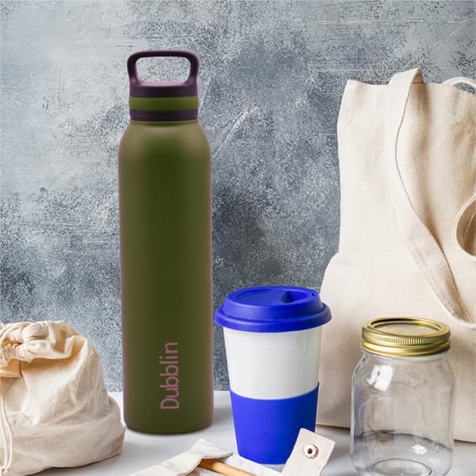 Dubblin Rio Stainless Steel Double Wall Vacuum Insulated BPA Free Water Bottle with Anti Skid Bottom & Leak Proof Lid, Thermos Flask Keeps Hot 12 Hours, Cold 24 Hours 900ML