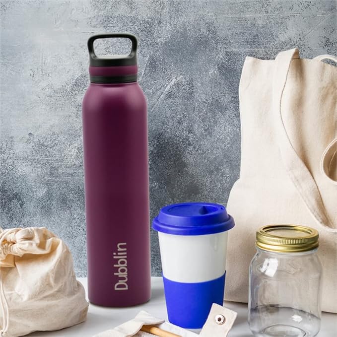 Dubblin Rio Stainless Steel Double Wall Vacuum Insulated BPA Free Water Bottle with Anti Skid Bottom & Leak Proof Lid, Thermos Flask Keeps Hot 12 Hours, Cold 24 Hours 900ML