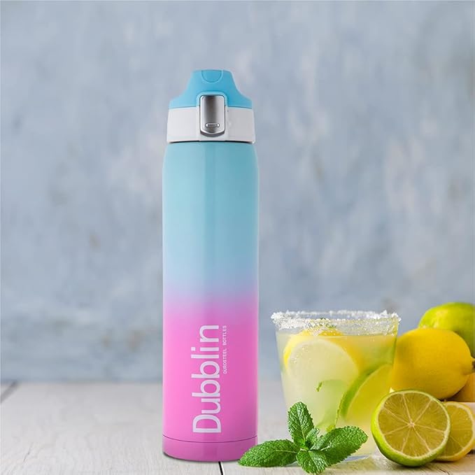 Dubblin Shade Stainless Steel Double Wall Vacuum Insulated BPA Free Water Bottle with Anti Skid Bottom & Leak Proof Lid, Sports Thermos Flask Keeps Hot 6 Hours, Cold 12 Hours (Yellow 475 ML)