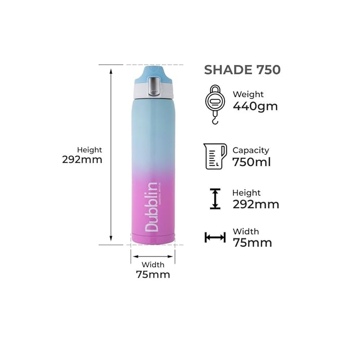 Dubblin Shade Stainless Steel Double Wall Vacuum Insulated BPA Free Water Bottle with Anti Skid Bottom & Leak Proof Lid, Sports Thermos Flask Keeps Hot 6 Hours, Cold 12 Hours (Yellow 475 ML)