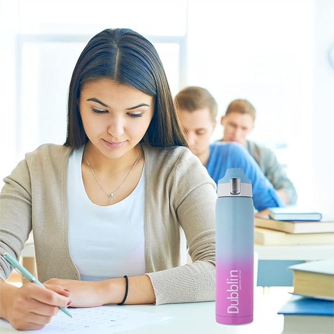 Dubblin Shade Stainless Steel Double Wall Vacuum Insulated BPA Free Water Bottle with Anti Skid Bottom & Leak Proof Lid, Sports Thermos Flask Keeps Hot 6 Hours, Cold 12 Hours (Yellow 475 ML)