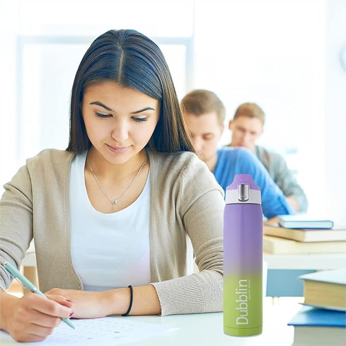 Dubblin Shade Stainless Steel Double Wall Vacuum Insulated BPA Free Water Bottle with Anti Skid Bottom & Leak Proof Lid, Sports Thermos Flask Keeps Hot 6 Hours, Cold 12 Hours (Yellow 475 ML)