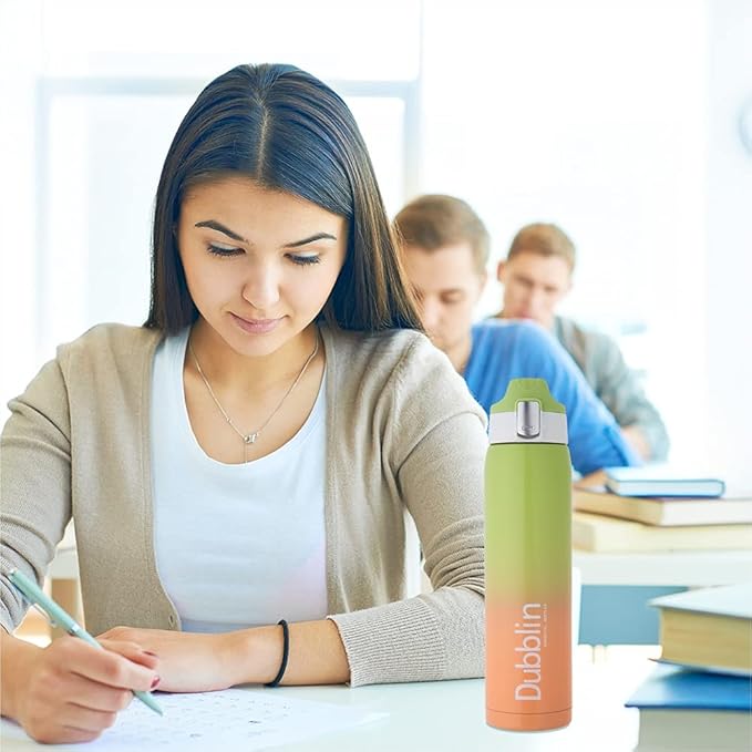 Dubblin Shade Stainless Steel Double Wall Vacuum Insulated BPA Free Water Bottle with Anti Skid Bottom & Leak Proof Lid, Sports Thermos Flask Keeps Hot 6 Hours, Cold 12 Hours (Yellow 475 ML)