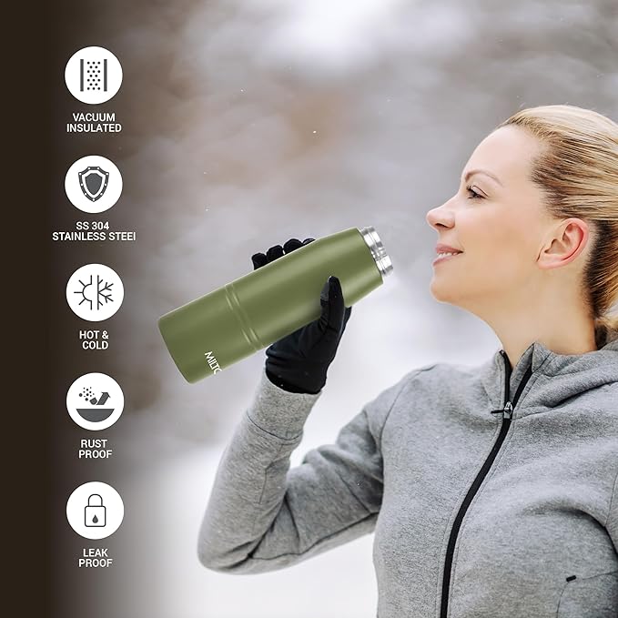 Milton Sparkle 600 Thermosteel Water Bottle with Easy Sip Cap and Handle, 925 ml, Vacuum Insulated Stainless Steel, Hot and Cold, On The Go Bottle for Office College, Ivory