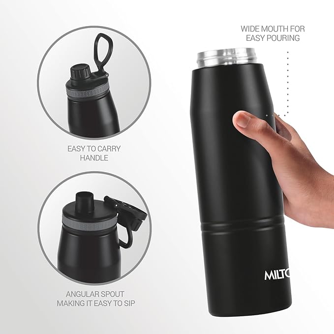 Milton Sparkle 600 Thermosteel Water Bottle with Easy Sip Cap and Handle, 925 ml, Vacuum Insulated Stainless Steel, Hot and Cold, On The Go Bottle for Office College, Ivory