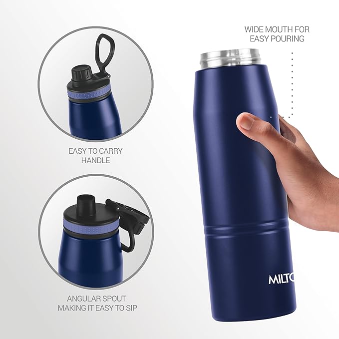 Milton Sparkle 600 Thermosteel Water Bottle with Easy Sip Cap and Handle, 925 ml, Vacuum Insulated Stainless Steel, Hot and Cold, On The Go Bottle for Office College, Ivory