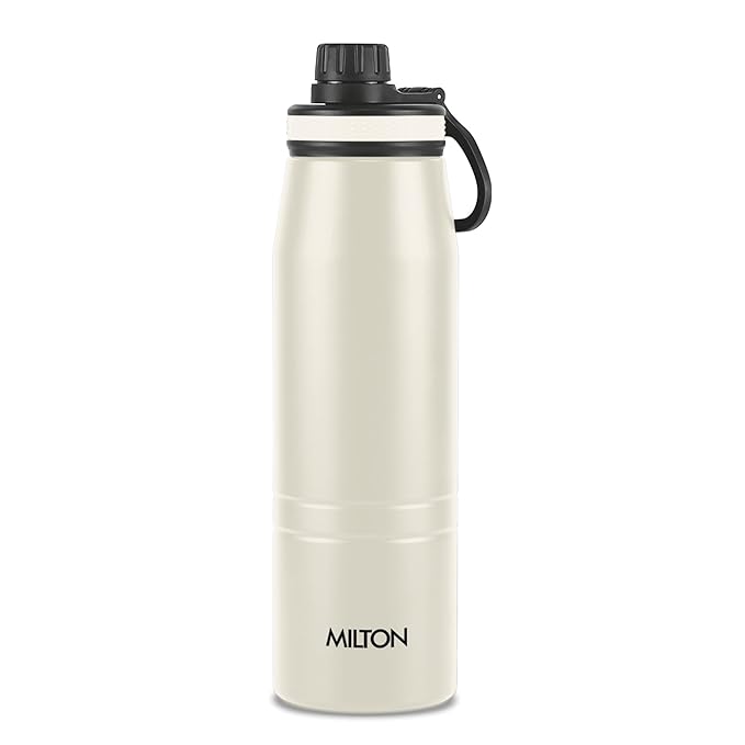 Milton Sparkle 600 Thermosteel Water Bottle with Easy Sip Cap and Handle, 925 ml, Vacuum Insulated Stainless Steel, Hot and Cold, On The Go Bottle for Office College, Ivory